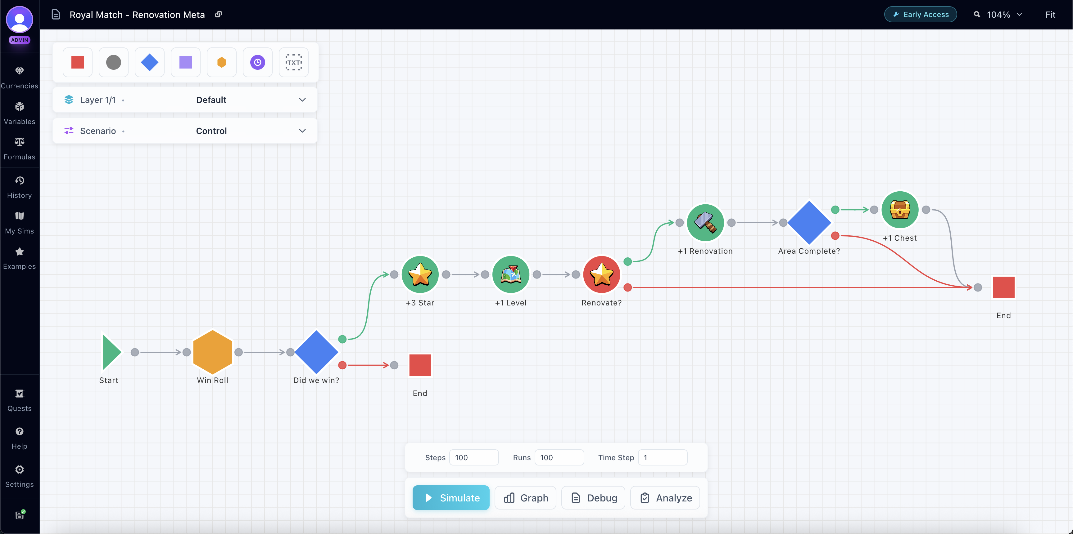 Build - Model your system with nodes, currencies, and variables—readable enough to share, flexible enough to evolve.