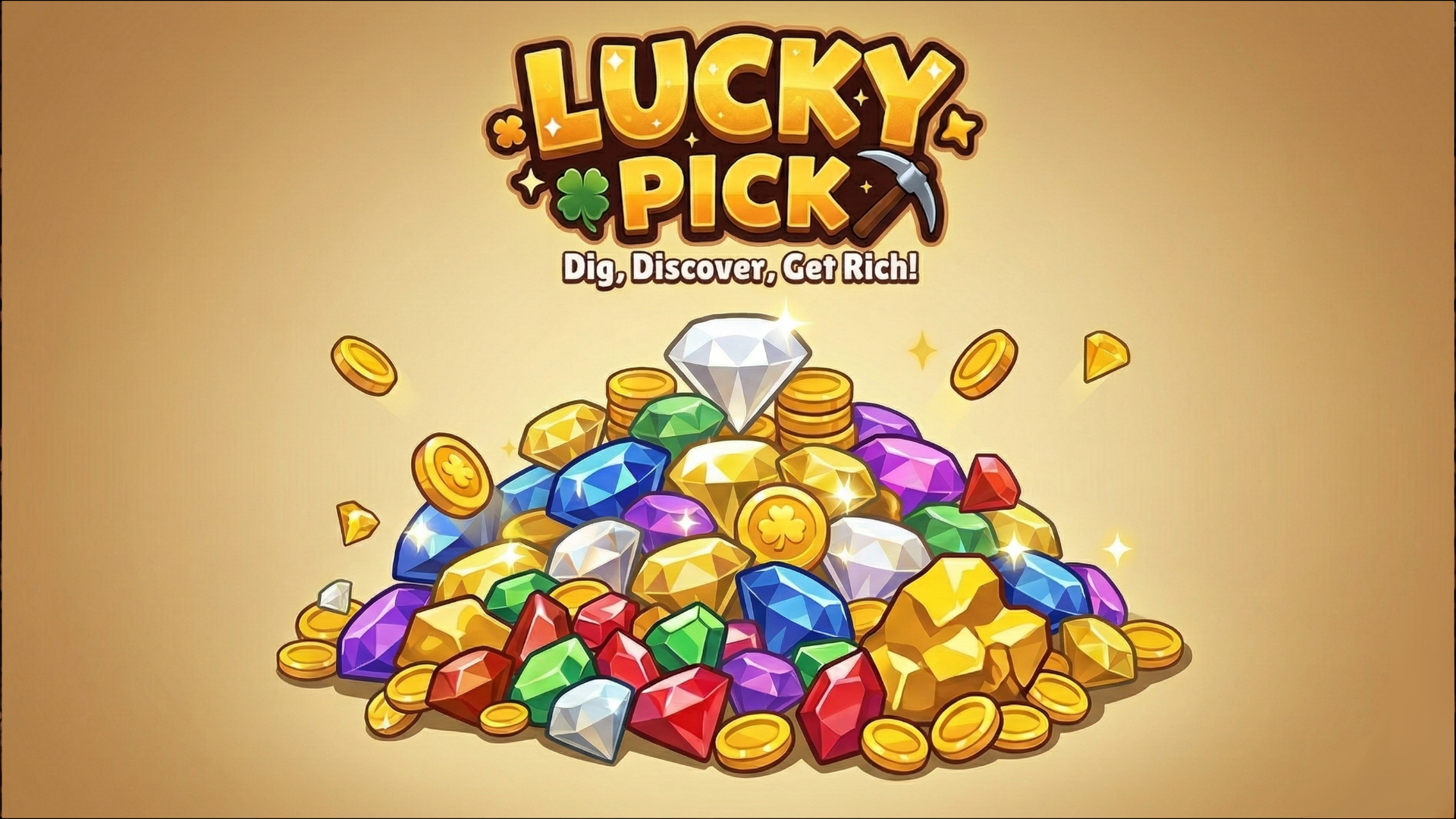 Lucky Pick - An idle mining game where every click could be your lucky break. Throw pickaxes at rocks, collect gems, and convert your haul into coins, then spend those coins to build the ultimate mining operation.